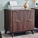 T4TREAM 31.8-Inch Fluted 2 Drawer Lateral File Cabinet, Dark Walnut | Filing Cabinet with Files Hanging Rod for Letter, Legal, A4, Large Tabletop for Printer, Wood Printer Cabinets, Home Office