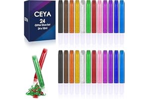 Ceya 24 Pcs Glitter Glue Stick Set,12 Colors Non-Toxic Washable Rainbow Each 10ml Bulk Gel Pens for Arts Crafts DIY Projects Slime Supplies Scrapbooking Cards School Helloween Christmes Decorating