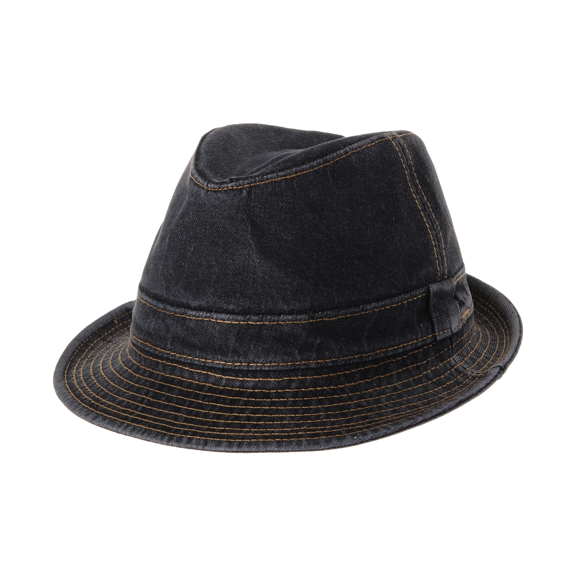 WITHMOONS Denim Fedora Hat Plain Stitch Washed Short Brim DW6646