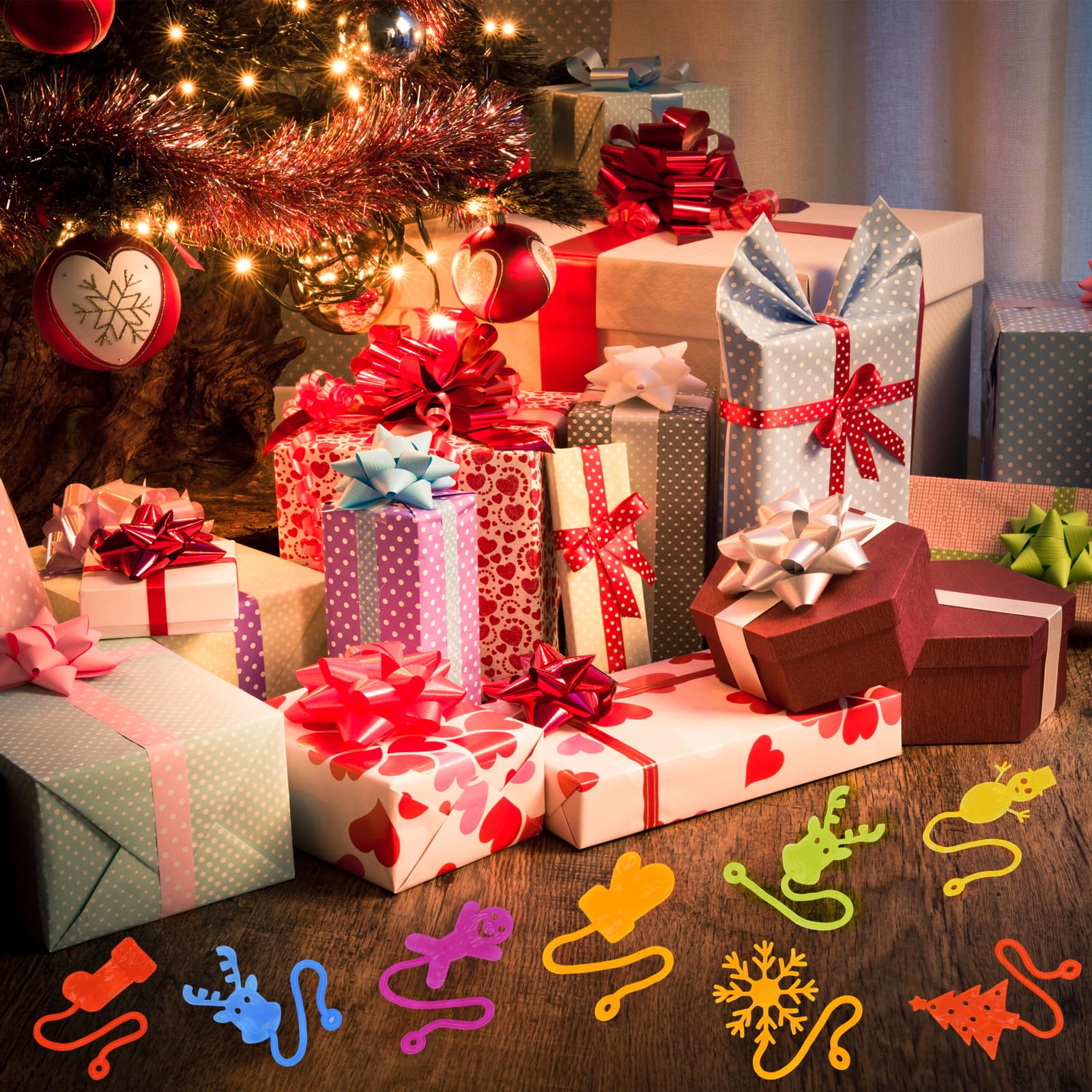 36 Pack Christmas Sticky Hands Toys Christmas Tree Hat Stocking Glove Deer Snowman Sticky Stretchy Toys for Kids Girls Boys Christmas Stocking Stuffers Party Favors Gifts