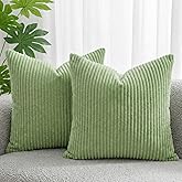 Thmyo Pack of 2 Corduroy Soft Decorative Throw Pillow Covers Striped Square Cushion Cases Pillowcases for Sofa Couch Bed Chair Home Decoration, 18x18 inch/45x45 cm, Sage Green