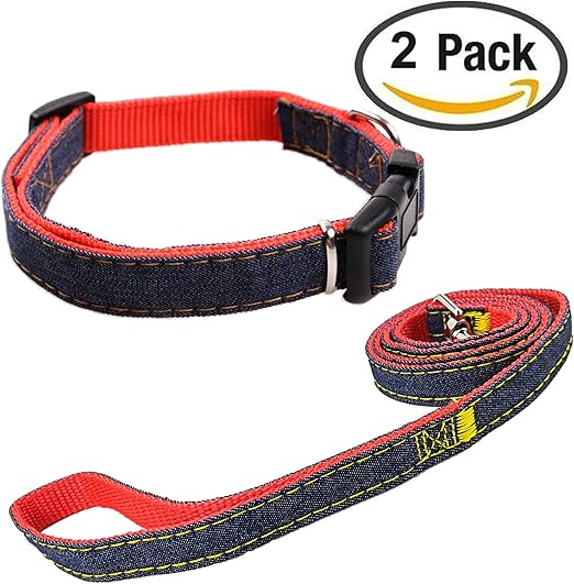 Newtensina Mode Collier Et Laisse De Chien Set Denim Chiffon Collier De Chiot Avec Laisses Pour Chiens Amazon Fr Animalerie