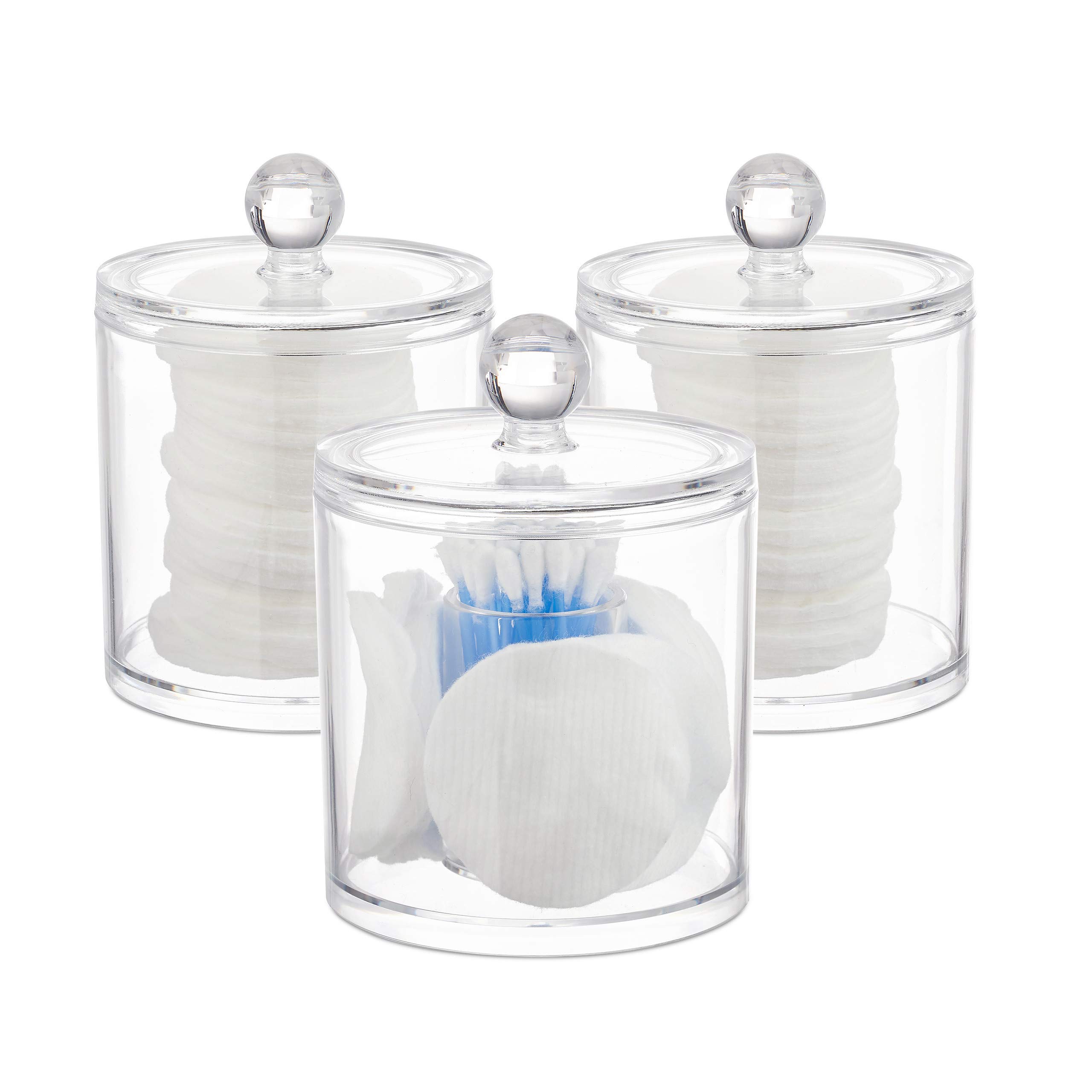 Relaxdays Cotton Swab Storage Container Set of 3, Pad Holder, Lidded, Easy-Care, Acrylic Organiser, Clear