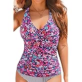 Underwire Tankini Tops for Women – Twist Front V Neck Bathing Suits Top Only Ruched Tummy Control Swimsuit Top