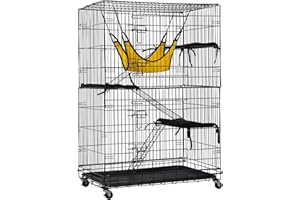 BestPet 48 Inches 4-Tier Cat Cage Crate Kennel Playpen With Free Hammock, 3 Beds, 2 Front Doors, 2 Ramp Ladders, Perching She