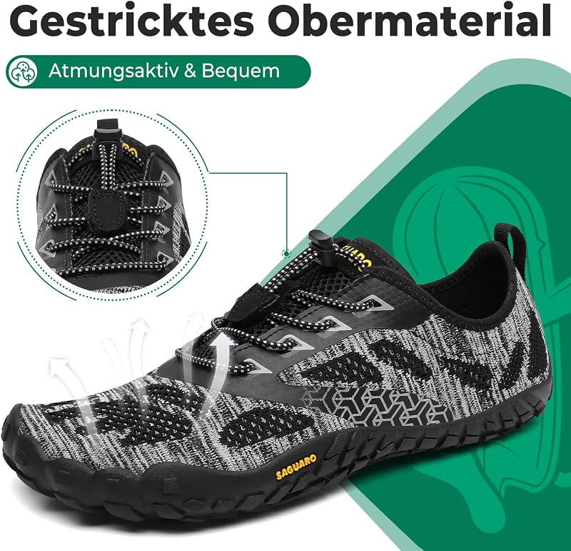 Barfuss Schuhe Damen Barfußschuhe Herren Barfussschuhe Outdoor Traillaufschuhe Leicht Barfuß Schuhe Barefoot Shoes Mit Zero-Drop Solhe Rauchschwarz,Gr.42
