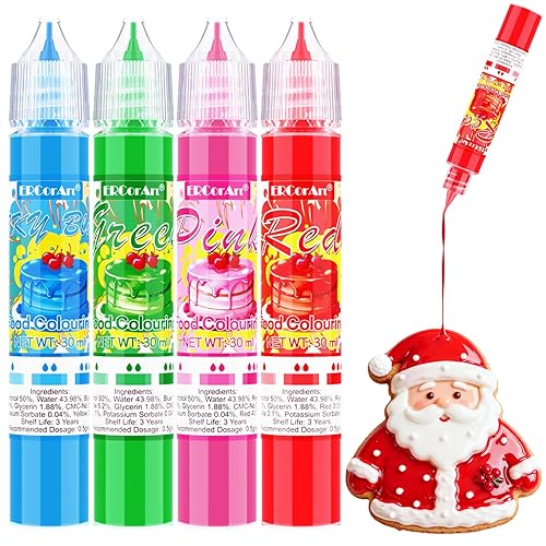 Food Colouring Liquid - 4 Vivid Colours Food Colouring (30ml/Bottle) - Food Grade Dye for Cake Decorating, Baking, Fondant, Icing, DIY Crafts & Slime - Safe, Non-Toxic & Highly Concentrated