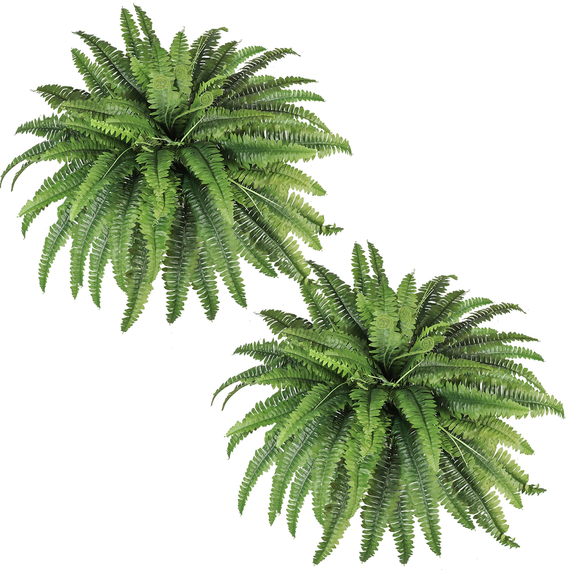 zooFernzoom Artificial Ferns for Outdoors & Indoors, 45in Large Fake Ferns Plants with 55 Fronds & Fiddlehead - 2 Stems Looks Real Faux Fern Greenery for Porch Garden Home Office Decor