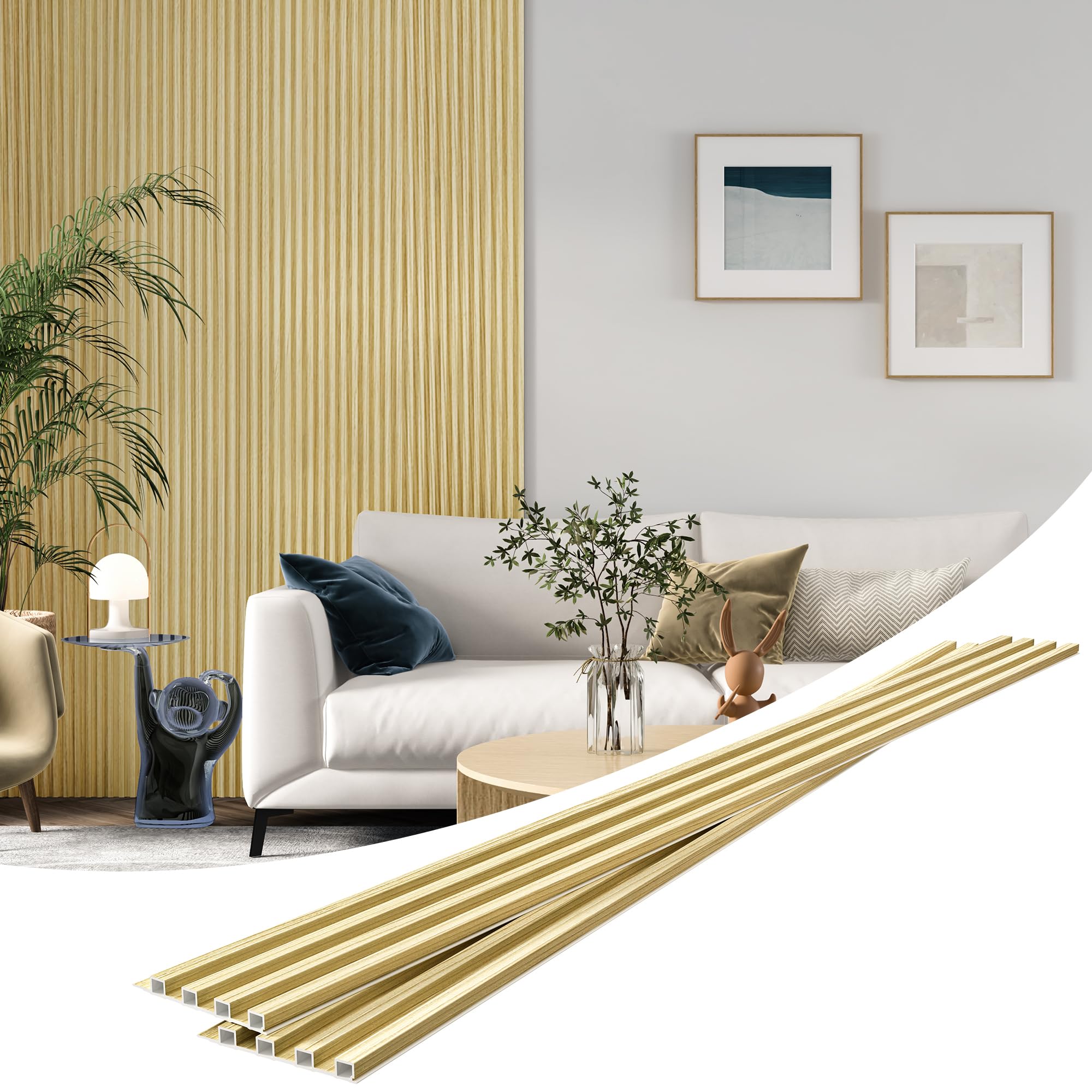 Photo 1 of 8 Pack Slat Wall Panels, WPC Soundproof 3D Wall Panel for Interior Wall Decor, 96 x 6 in (Oak)