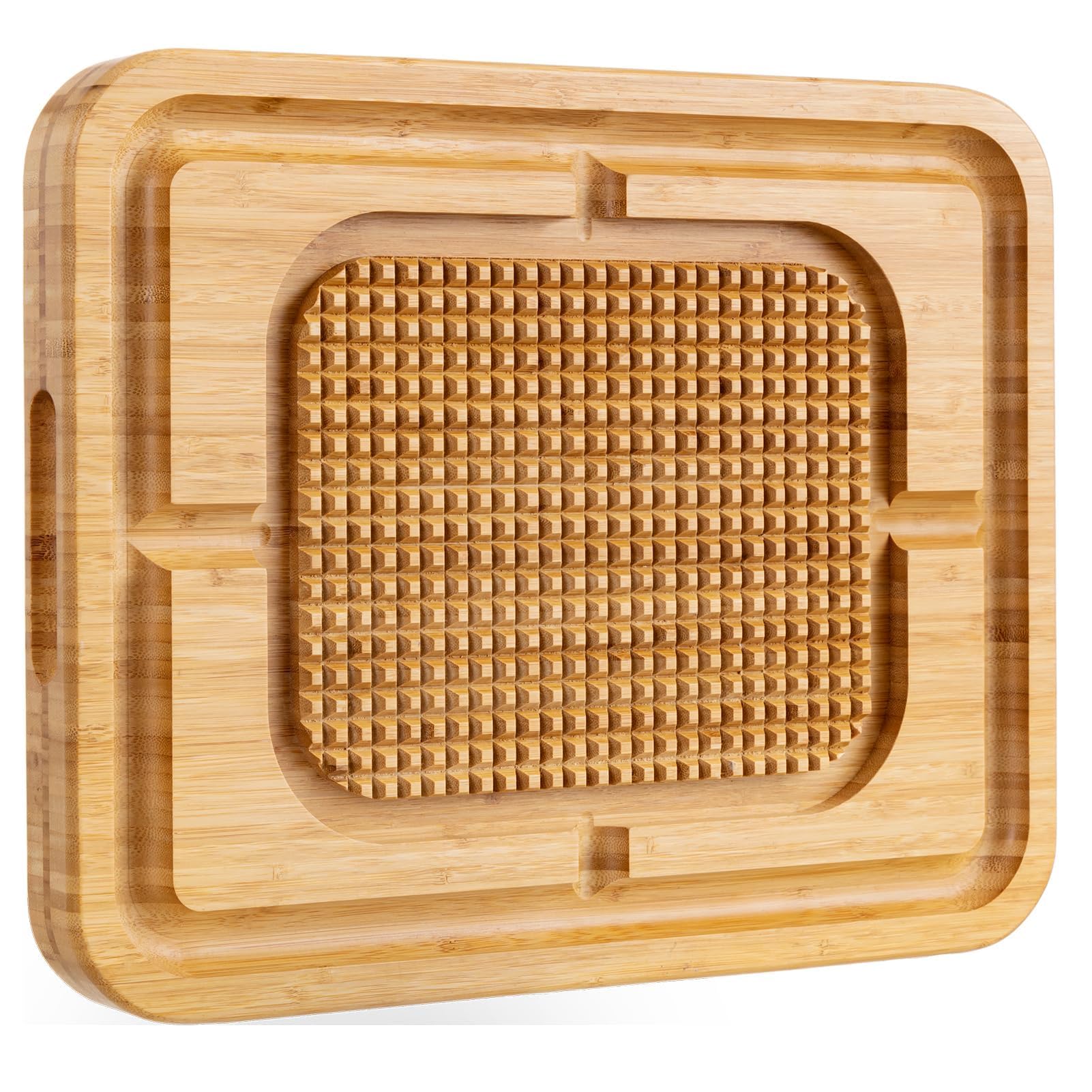 Photo 1 of eletecpro Turkey Cutting Board with Grid Grip, Large 17x13x1.5 Inch Bamboo Steak Carving Board, Thick Butcher Block Reversible with Deep Juice Drip Grooves, Thick Serving Tray,Natural