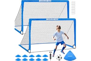 BORNEW Kids Soccer Goal for Backyard Set - 2 Set of 6X4 / 4X3 ft Toddler Soccer Nets Training Equipment, Soccer Ball, Pop Up Portable Soccer Set for Kids and Youth Games and Training Goals Ages 3-16 Gift