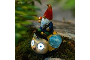 EPTUEGA Garden Gnome Statue Outdoor Decor with Solar LED lamp-Garden Gnomes Sitting on Ladybug Statue for Garden Yard Patio Lawn Decorations,Gnome Gifts -4.53" D x 5.04" W x 6.50" H