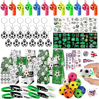 ARIEL-GXR Football Party Bags Fillers 72pcs Keyrings Wristbands Whistles Tattoos