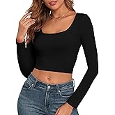 Long Sleeve Crop Tops for Women Ribbed Square Neck Slim Fitted Casual Lady Fashion Y2K Top 2025