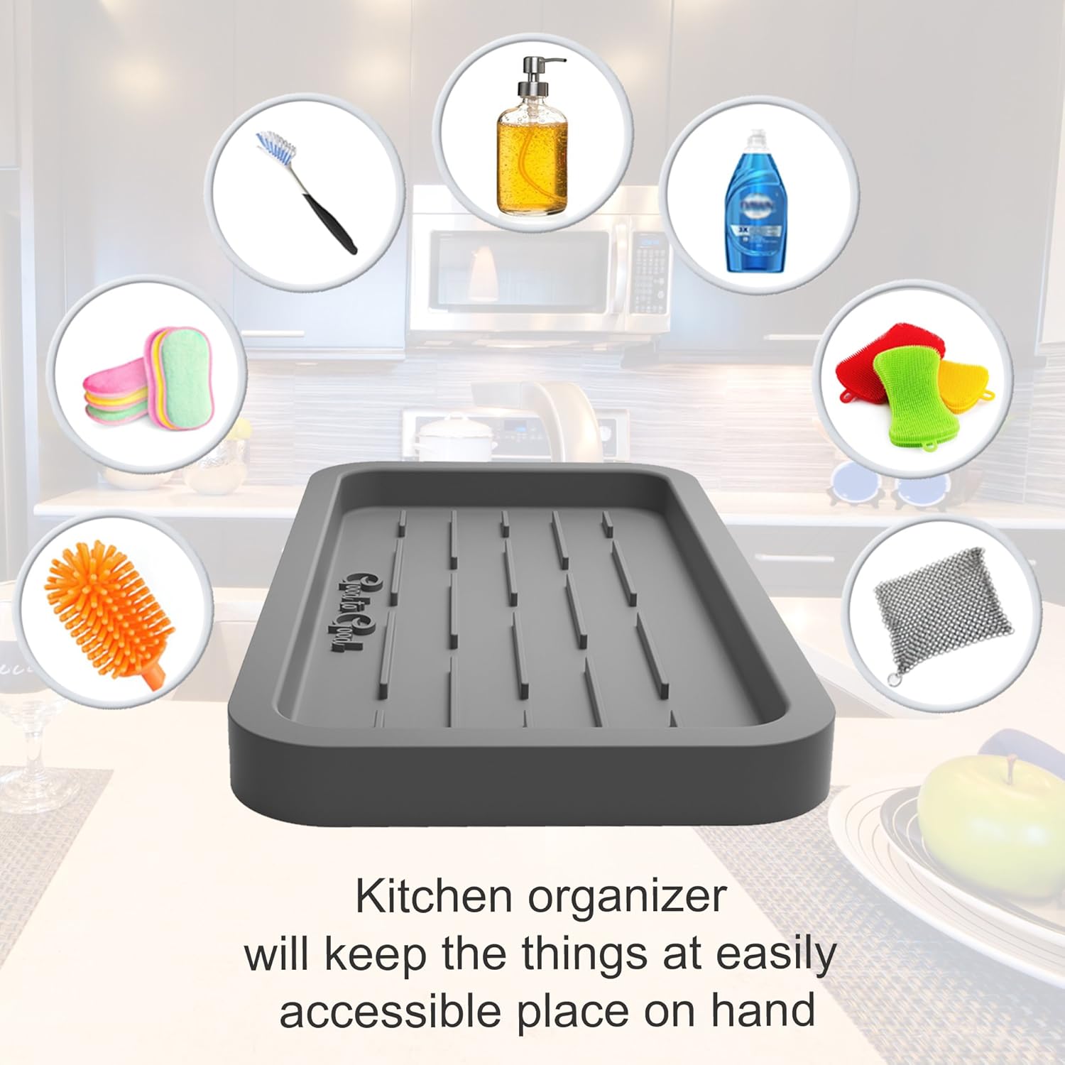 GOOD TO GOOD Silicone Sponges Holder - Kitchen Sink Organizer Tray for Sponge, Soap Dispenser, Scrubber and Other Dishwashing Accessories: Kitchen & Dining