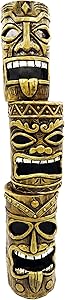 Alpine Corporation 3-Tier Tiki Totem Statue with Solar LED Lights - Outdoor Decor for Garden, Patio, Deck, Porch - Yard Art Decoration - 20 Inches Tall