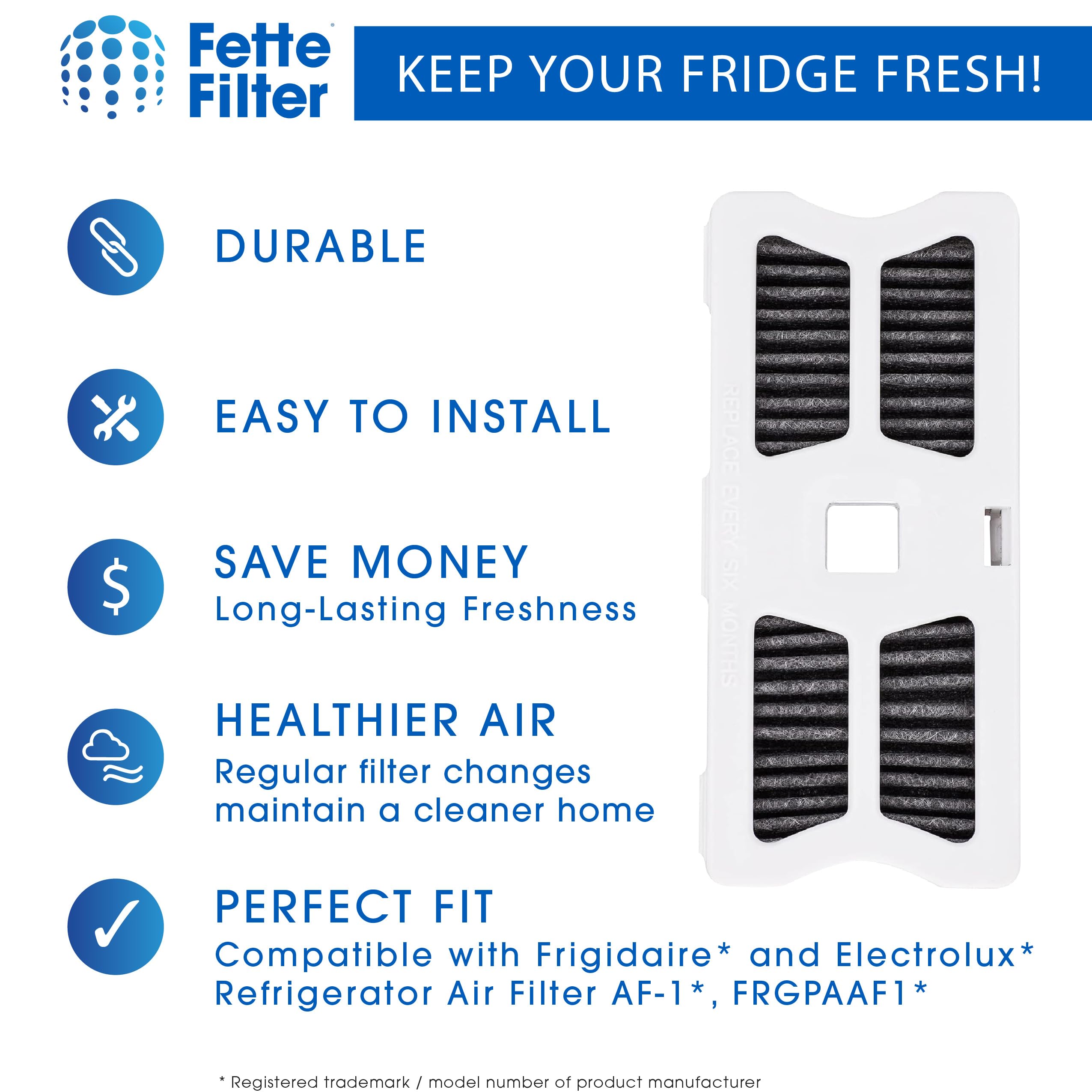 Fette Filter - FRGPAAF1 Replacement Refrigerator Air Filter Compatible with FRGPAAF1 PureAir Refrigerator Air Filter Part # AF-1 RAF-1 AF1 RAF1 Includes Pack of 4 Replacements.