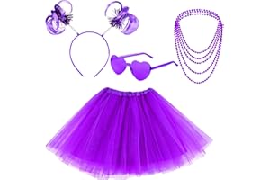 Horloam Tutu Costume Accessories, Layered Tutu Set with Heart Sunglasses Pom Pom Headband Knee High Socks for Party Halloween