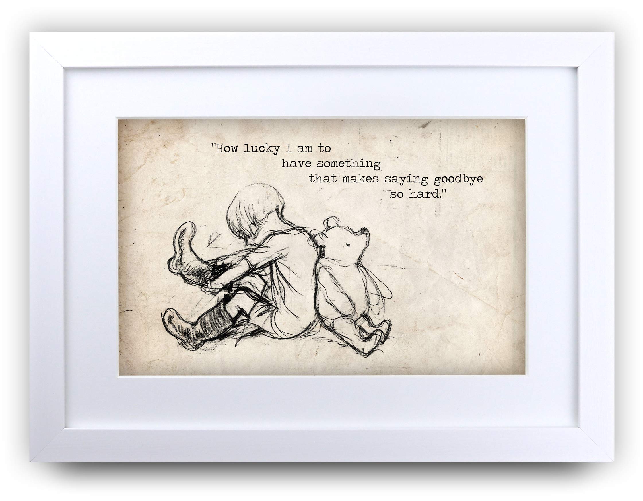 HWC Trading Winnie the Pooh How Lucky A4 Framed Printed Quote Nursery Print Baby Shower Room Gifts New Born Bedroom Gift Print Photo Picture Display