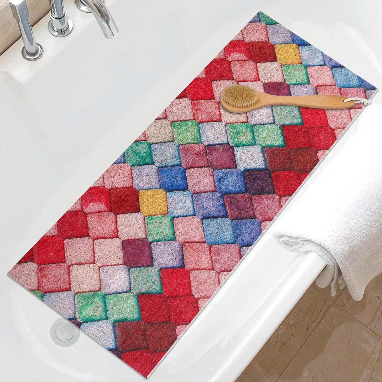 Shower Mat Non Slip Anti Mould - 40x100cm Loofah Shower Mats for Inside Shower, Soft Textured Bath Mat Non Slip Anti Mould for Bathroom & Wet Areas