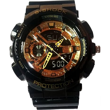 Shubh Impex S-Shock Black and Golden Dial Analog-Digital Luxury Sports Watch for Mens and Boys