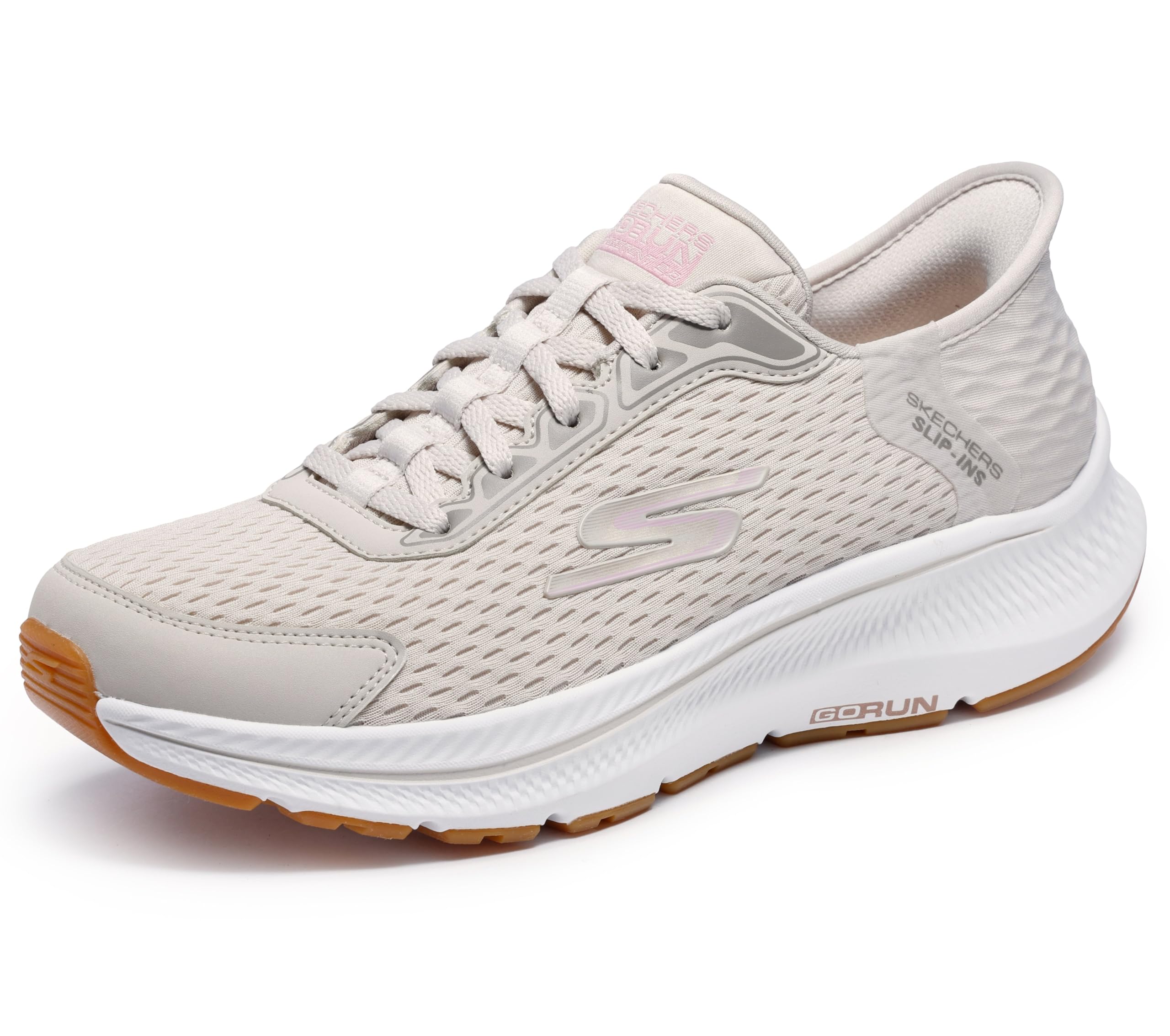 Skechers Women’s Hands Free Slip-Ins Go Run Consistent 2.0 Endure Sneaker, Natural/Pink, 10 Wide