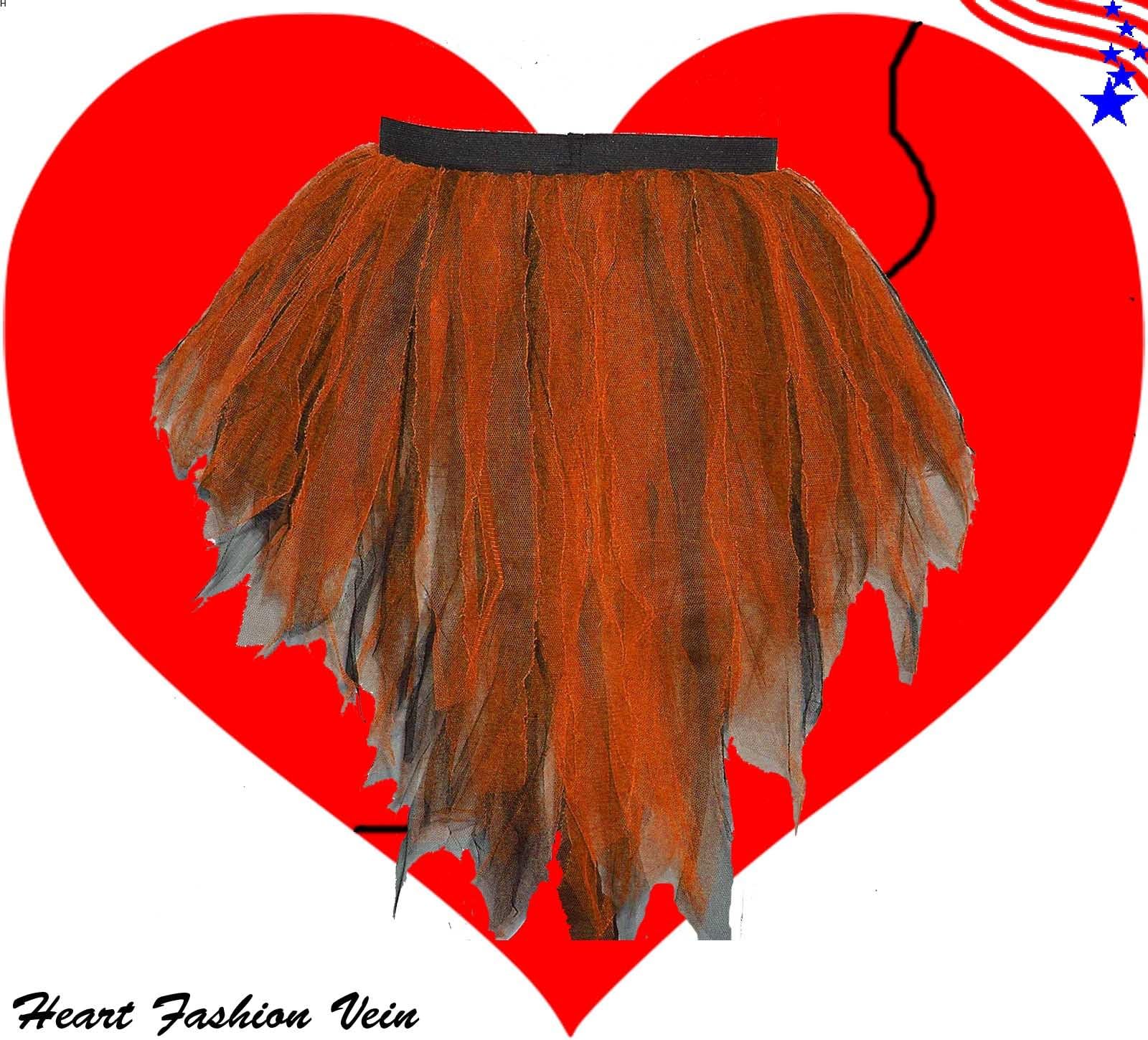 Neon Orange Black Bustle Peacock Seven Layer Trashy Tutu Skirt Halloween