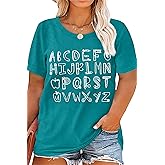 Plus Size Teacher Shirt Women Teaching Tshirt ABC Alphabet Graphic Tee Tops Teachers Gift T-Shirt