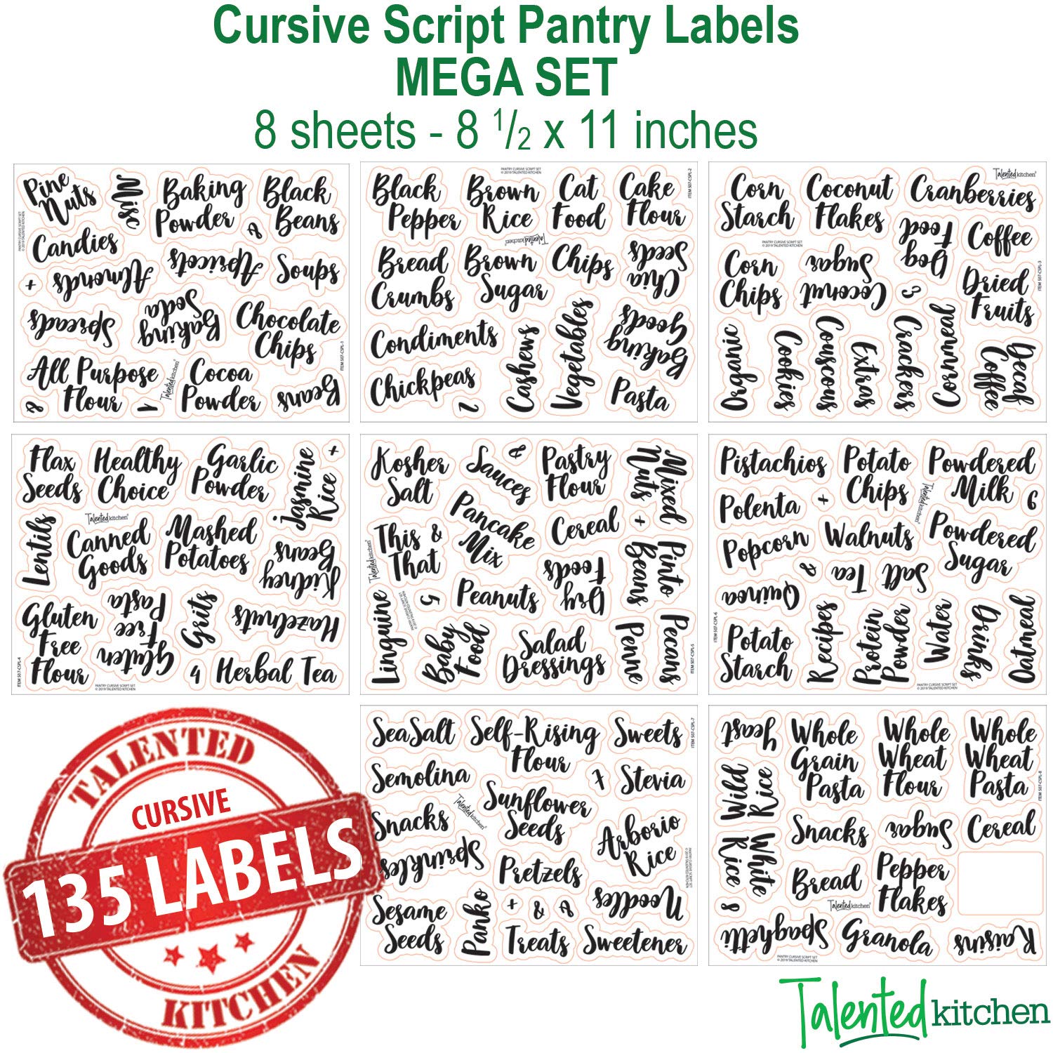 Talented Kitchen 135 Cursive Pantry Labels 135 Main Ingredients