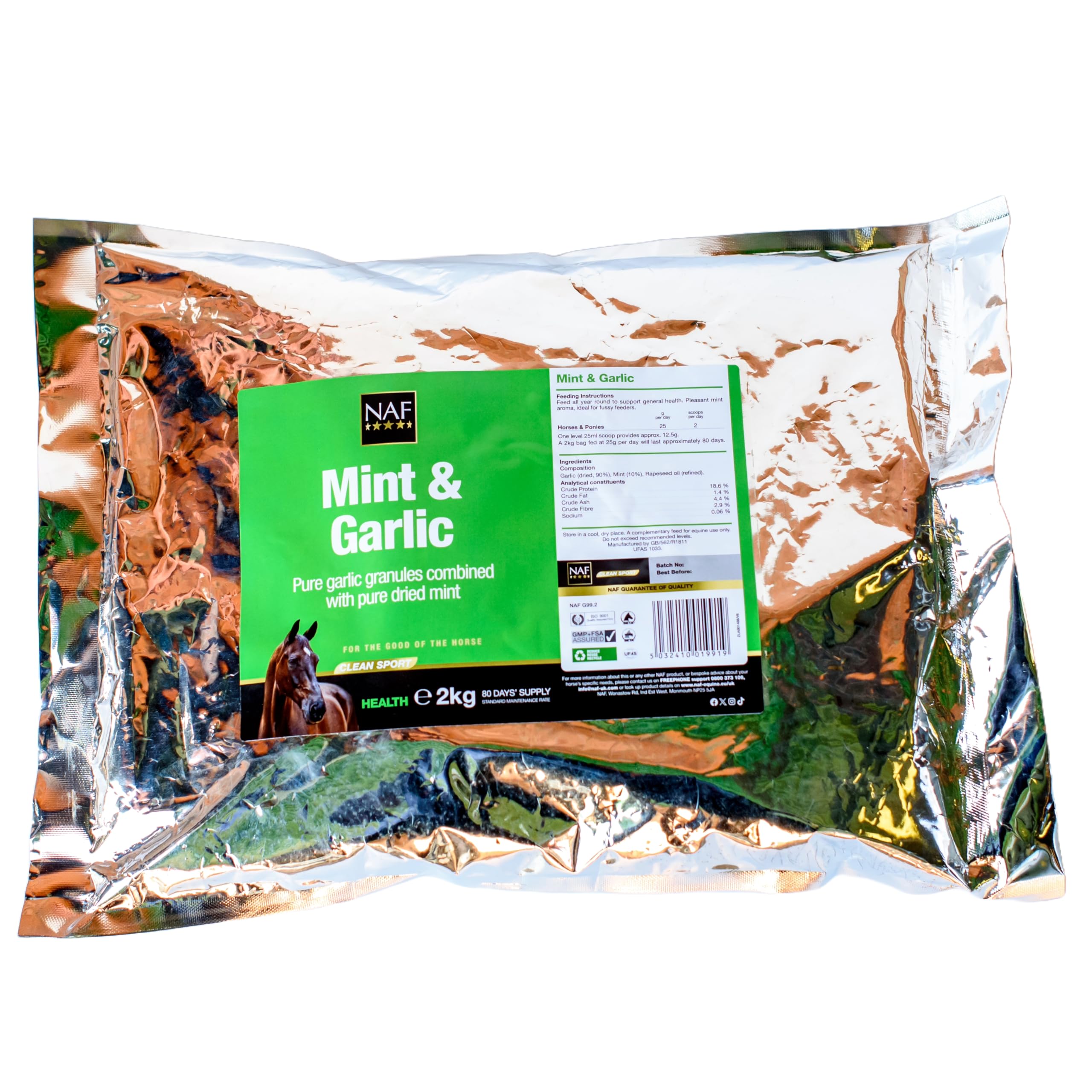 NAF Mint & Garlic 2kg – Natural Herbal Supplement for Horses – Supports Appetite, Digestion & General Health – 100% Pure Garlic & Mint Blend