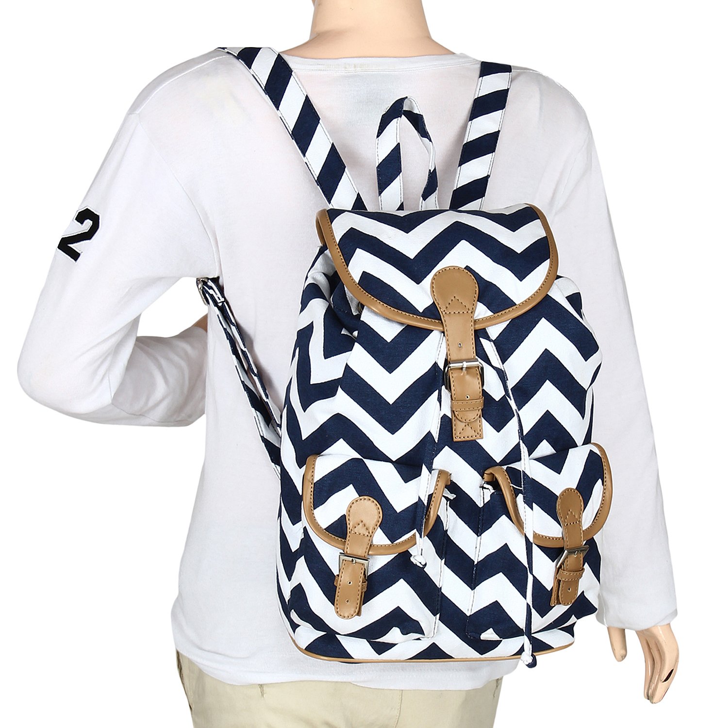 lychee bags women's blue, white canvas lacey backpack