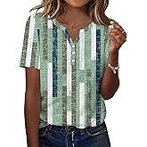 TCOT Women's Tops Dressy Casual Summer Blouses Short Sleeve Button V Neck Spring Tee Shirts