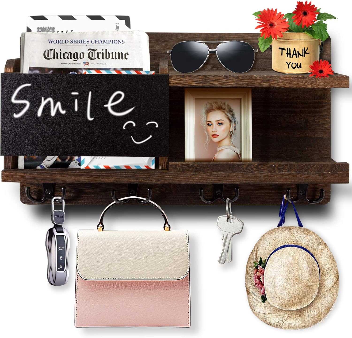 Lavuky Wall Mounted Mail Holder Key Holder with Blackbord Sorter