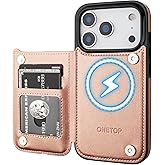 ONETOP Compatible with Magsafe for iPhone 17 Pro Wallet Case with Card Holder, PU Leather Kickstand RFID Blocking Case, Double Magnetic Clasp and Durable Shockproof Cover 6.3 Inch (Rose Gold)