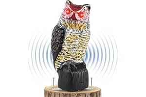 peatend Plastic Owl to Scarecrow, Owl Statue with Flashing Eyes&Frightening Sound, Install Outdoor Garden Yards to Repel Predators