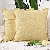 MADIZZ Set of 2 Flanged Linen Throw Pillow Covers 16x16 Inch Light Yellow Soft Decorative Cushion Cover for Sofa Bedroom Pillow Shell