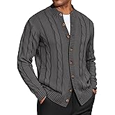 COOFANDY Men's Cardigan Sweater Slim Fit Stand Collar Cardigan Casual Cable Knitted Button Down Sweater with Pockets