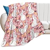 Cute Rabbit Blanket Gift for Girls Women Ultra Soft Cozy Fleece Lovely Rabbit Bunny Throw Blankets Fuzzy Plush Bedding Blanket for Bed Kids Adults 50"x40"