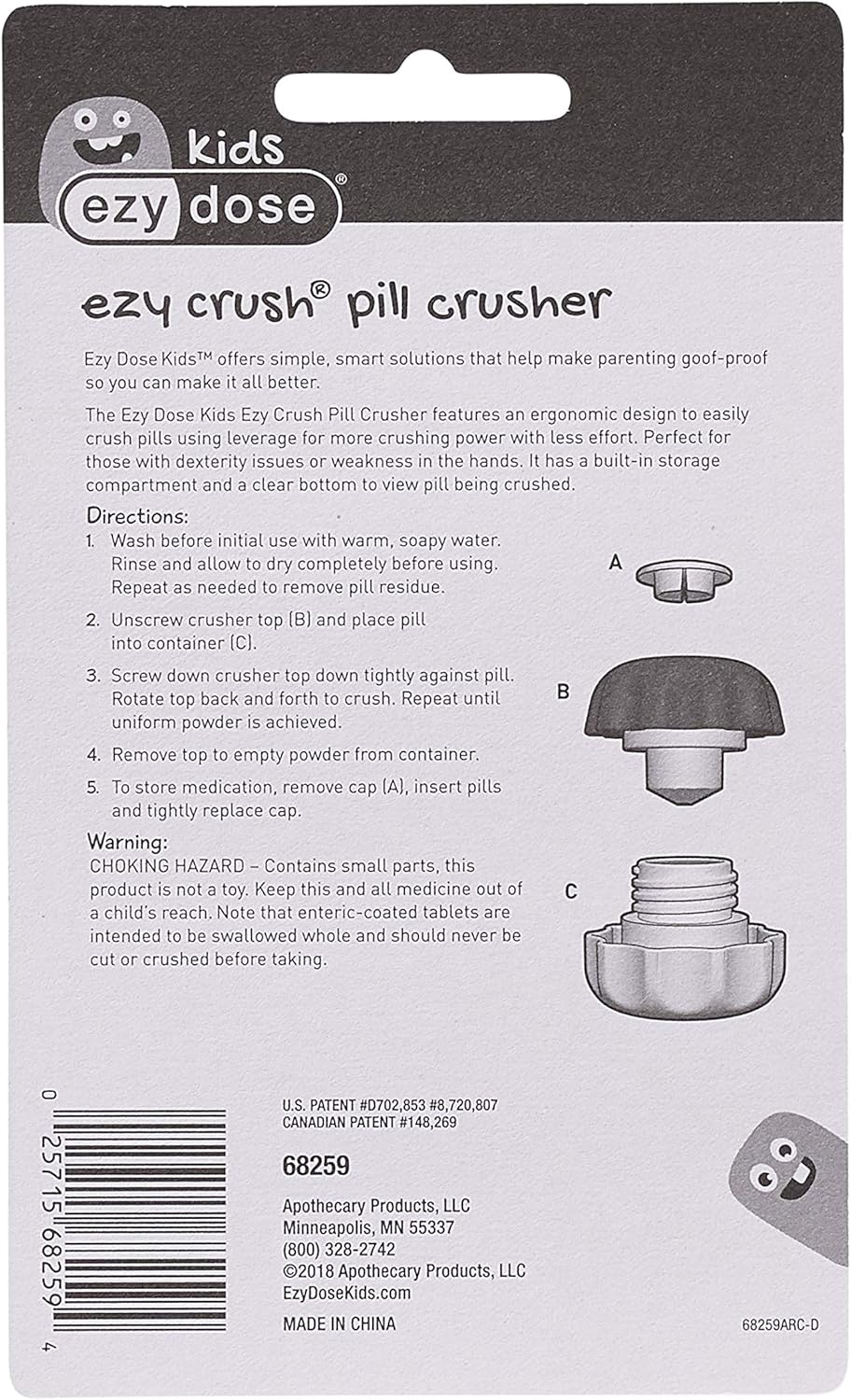 Ezy Dose Ezy Crush Pill Crusher and Grinder | Storage Compartment | Crushes Pills, Vitamins, Tablets | Assorted Colors: Health & Personal Care