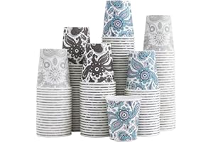 CLAWSOFF [300 Pack] 3 oz Disposable Paper Cups, Small Mouthwash Cups 3 OZ, Mini Bathroom Cups, Paper Coffee Cups 3 Ounce for Bathroom, Supermarket, Birthday Party, Travel, Events, Picnic, BBQ (Paisley)