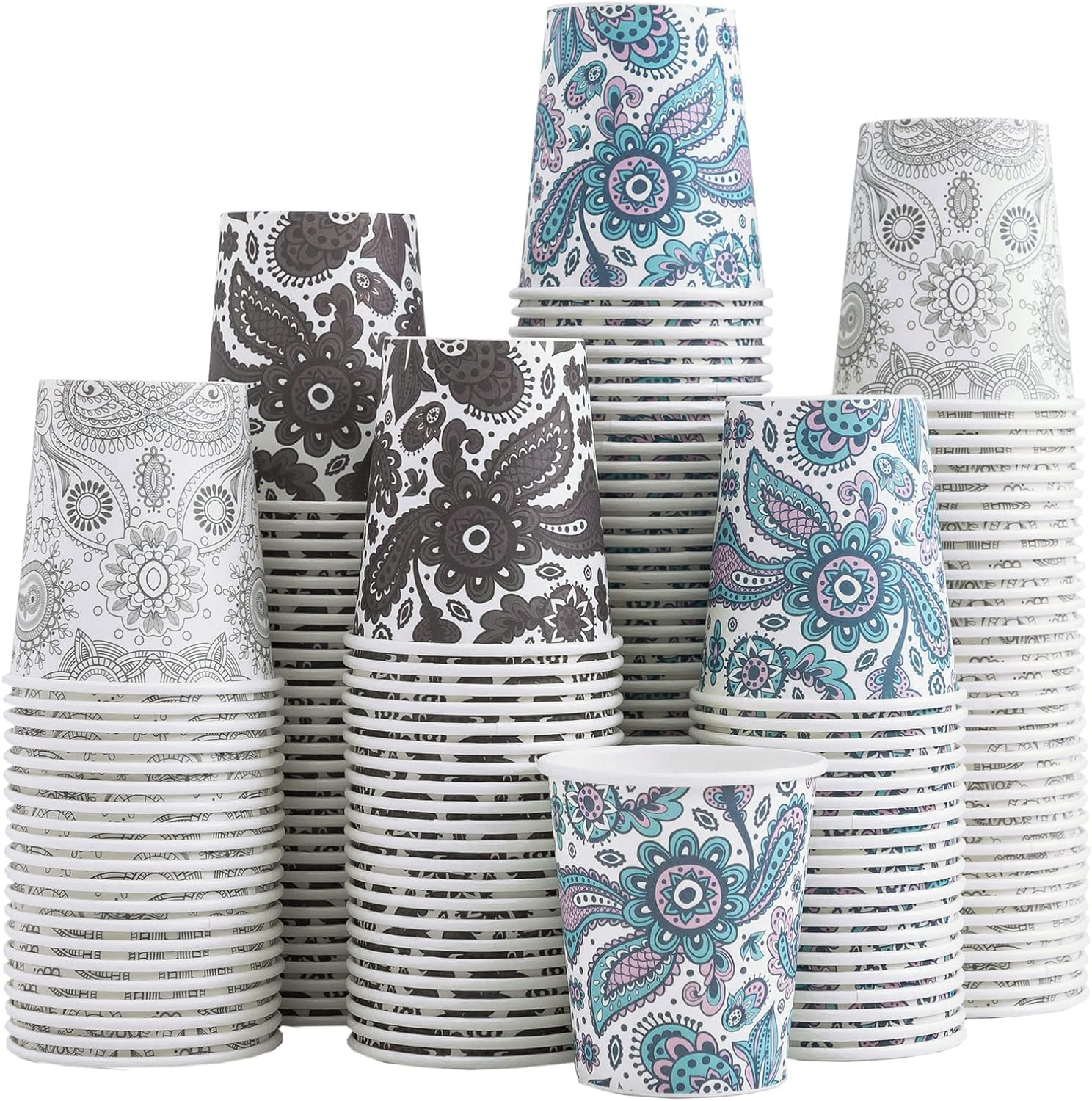 Photo 1 of [300 Pack] 5 oz Mini Paper Cups, Small Mouthwash 5 OZ, Disposable Bathroom Cups, Paper Coffee Cups 5 Ounce for Bathroom, Supermarket, Birthday Party, Travel, Events, Picnic, BBQ (Paisley)