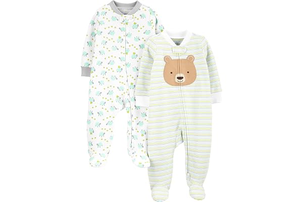 Macacão de dormir para bebês Pacote com 2 pares neutros de algodão com pés para dormir e brincar Simple Joys by Carter'sUnise