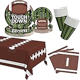 Jollyzaar Football Paper Plates and Napkins and Cups Set 101 Count, Heavy Duty 10'' and 7'' Disposable Plates, Paper Cups and Tablecloth, Super Bowl Party Table Decorations Supplies, Serve 25