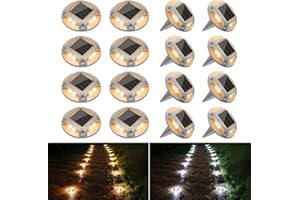 VOLISUN Solar Driveway Lights Dock Deck Lights 16 Pack,2 Colors in 1 Led IP67 Waterproof Outdoor Warning Step Lights for Driveway Sidewalk Pathway (White/Warm White)