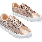 AISFAES Glitter Sparkly Low Top Sequins Lace Up Tennis Shoes Comfort Bling Fashion Shiny Walking Shoes