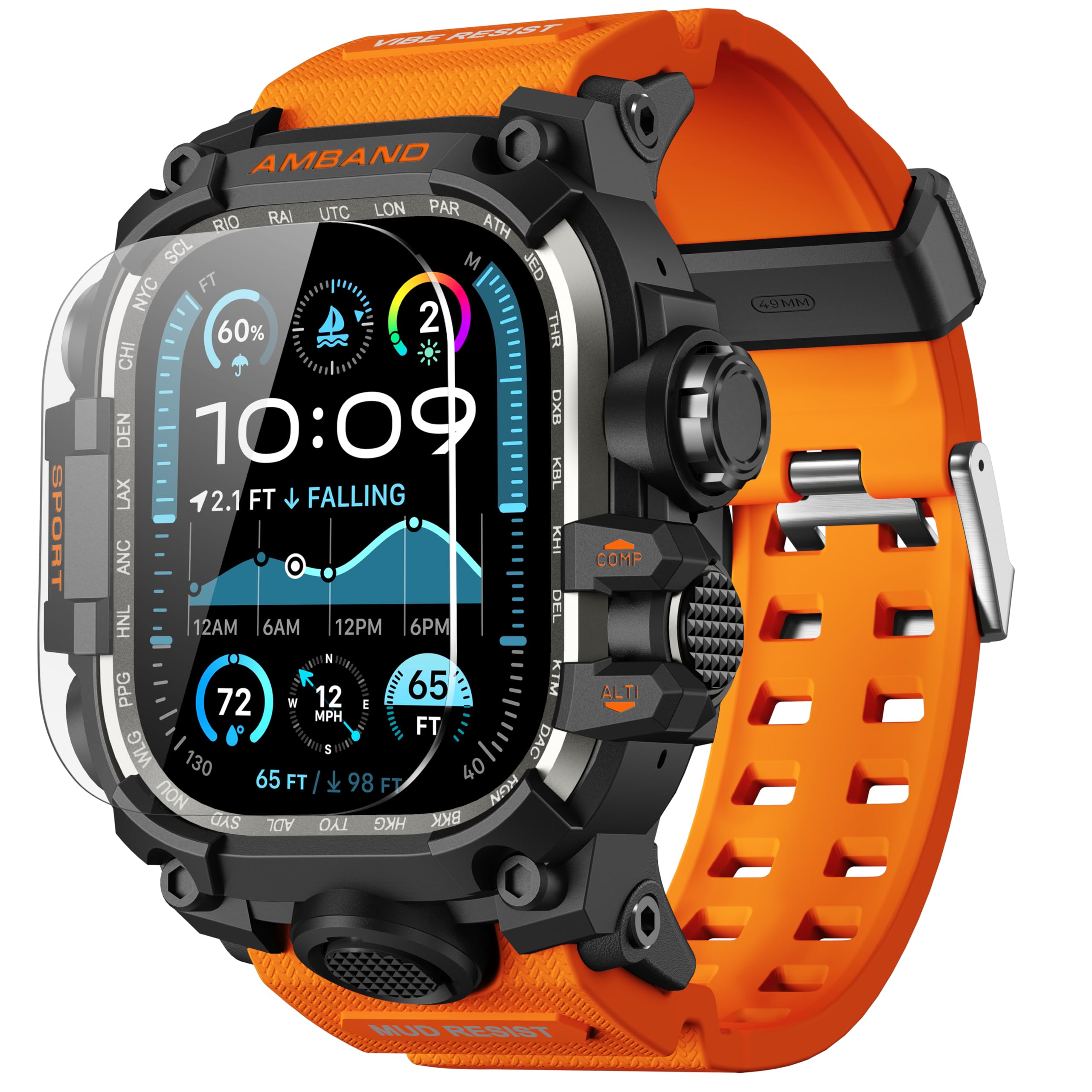 Photo 1 of amBand Rugged Case with Band for Apple Watch Ultra 3/2/1 49mm, M3 Military Grade Shockproof Cover, Includes Screen Protector Kit, Tactical Band for Men - Compatible with iWatch Ultra, Orange