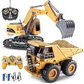 2 Pack Rc Construction Vehicles, Remote Control Excavator &amp; Dump Truck Set | Rc Trucks for Kids with Lights and Sounds, RC Digger Construction Truck Toys for Boys 6 7 8 9 10+ Years Birthday Gift