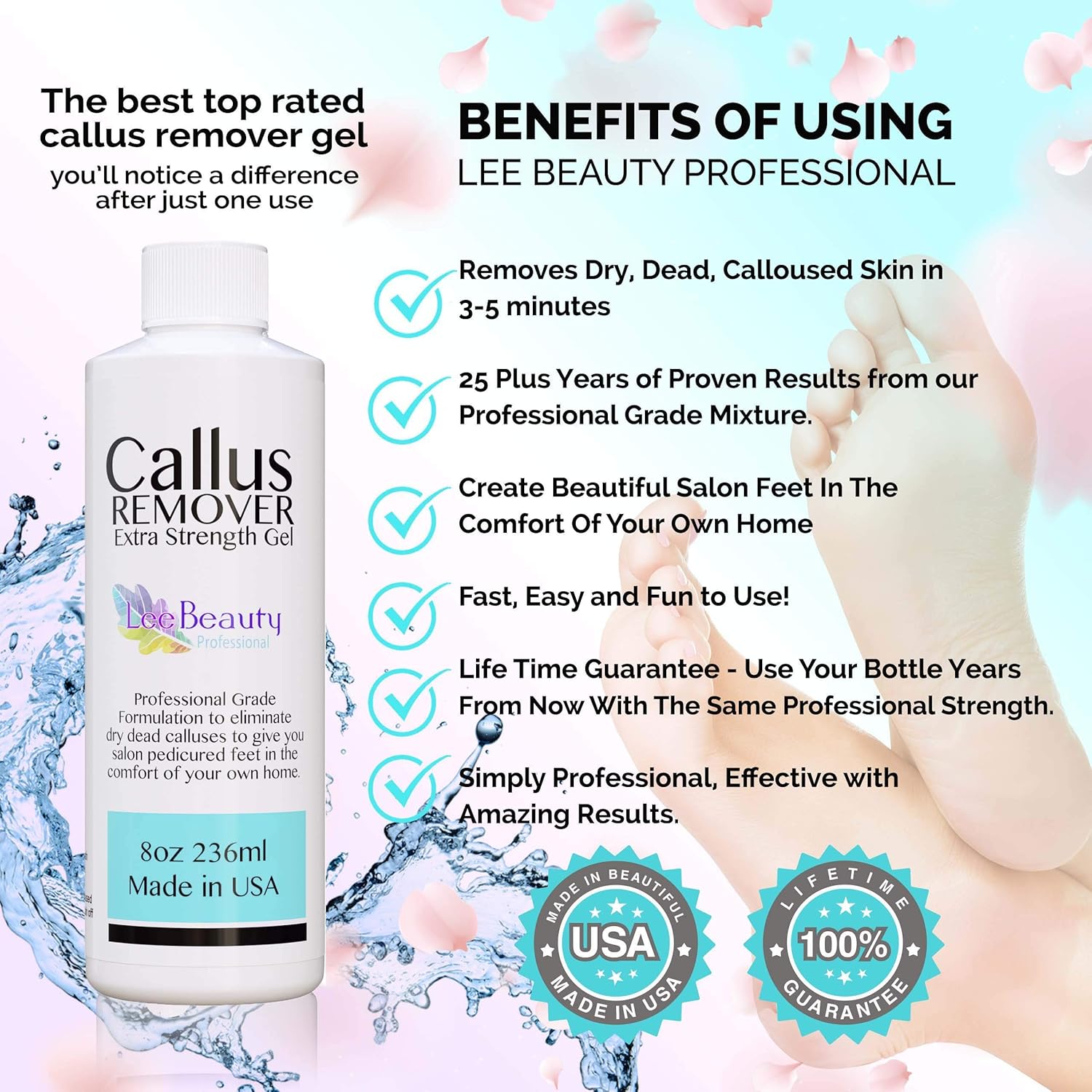 8oz Callus Remover gel for feet for a professional pedicure. Better results than, foot file, pumice stone, foot scrubber, foot buckets & callus shaver. Rid ugly callouses from feet in minutes!: Beauty