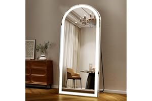 Easly 26x68 inch Full Length Mirror with Lights, LED Lighted Floor Standing, Hanging Full Length with Stand, Full Body Dressing Mirror with Dimmable 3 Color LED