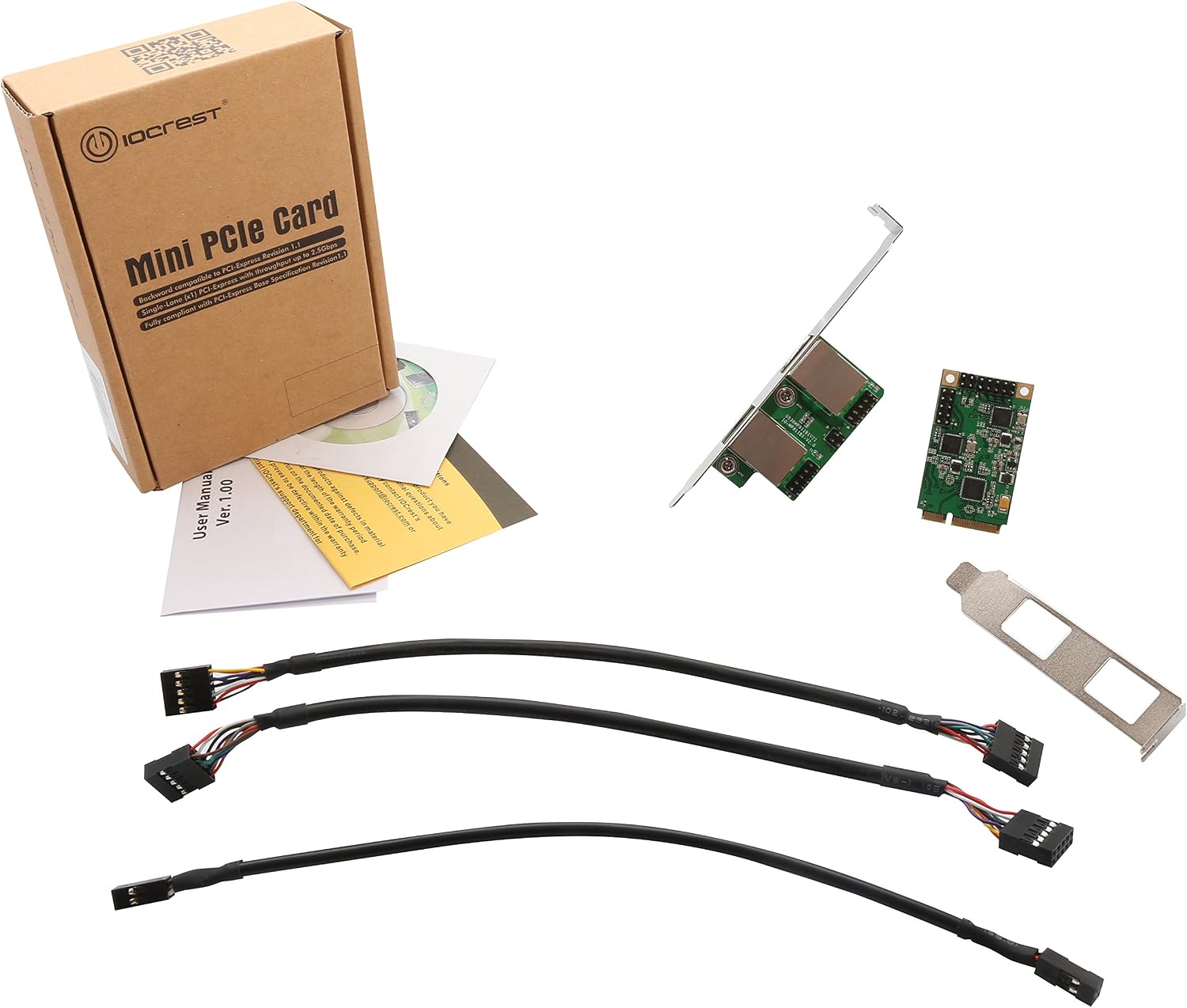 IO Crest SI-MPE24046 Mini PCI-Express 2-Port Gigabit Ethernet Card - Green, 2 Port